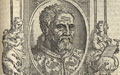 detail: Woodcut portrait of Michelangelo from the first page of the offprint of Vasari's Life of Michelangelo