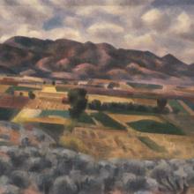 <a href="https://spencerartapps.ku.edu/collection-search#/object/10955" target="_blank"><i>Taos Valley</i> by Andrew Michael Dasburg</a>