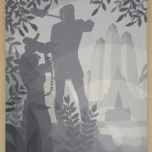 <a href="https://spencerartapps.ku.edu/collection-search#/object/30270" target="_blank"><i>The Founding of Chicago</i> by Aaron Douglas</a>