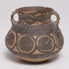 <a href="https://spencerartapps.ku.edu/collection-search#/object/44958" target="_blank"><i>pot with crosshatched medallions and looped handles</i> by Yangshao culture</a>