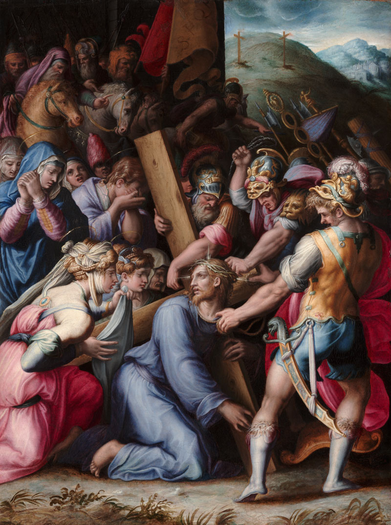 Detail of Vasari’s Christ Carrying the Cross during cleaning