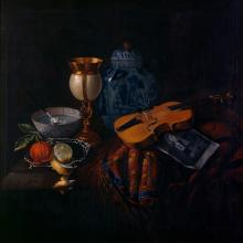<a href="https://spencerartapps.ku.edu/collection-search#/object/820" target="_blank"><i>Still Life with Violin and Engraving of Arcangelo Corelli</i> by Dutch School</a>