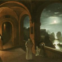 <a href="https://spencerartapps.ku.edu/collection-search#/object/48" target="_blank"><i>Nuns in the Certosa Cloister, overlooking a Moonlit Sea towards the Faraglioni, Capri</i> by Franz Ludwig Catel</a>
