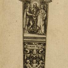 <a href="https://spencerartapps.ku.edu/collection-search#/object/24098" target="_blank"><i>Knife-Handle Design with a Couple United in Marriage by Christ</i> by Johann Theodor de Bry</a>